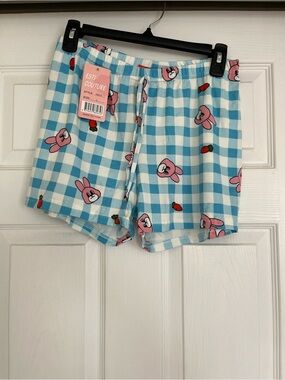 Blue Gingham Bunny Print Athletic Women’s Shorts